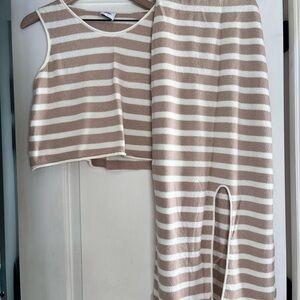 Maternity Striped Beige and White Two-Piece Set